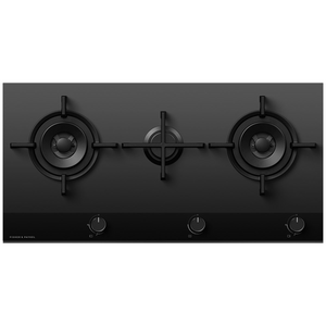 Fisher & Paykel Series 9 90cm Three Burner LPG Gas Cooktop Black Glass CG903DLPGB4